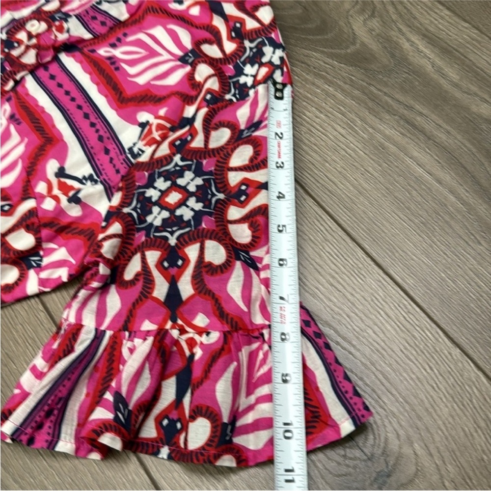 Pink Patterned Short-Sleeve Ruffled Dress - Picture 13 of 16